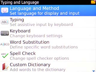 Scroll to Language and Method and press the Navigation key.