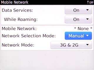 Scroll to Network Selection Mode and press the Navigation key.