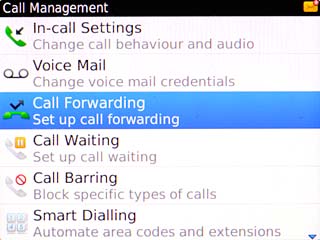 Scroll to Call Forwarding and press the Navigation key.