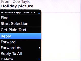 Scroll to Reply and press the Navigation key.Write your email message.