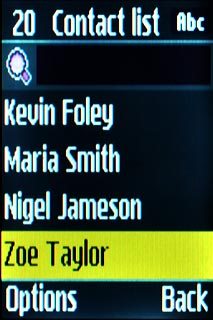 Highlight the required contact and press the Navigation key.