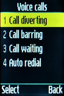 Scroll to Call diverting and press the Navigation key.