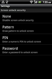 Press Pattern, PIN or Password.Follow the instructions on the display to change the phone lock code.