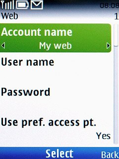 Scroll to Account name and press the Navigation key.