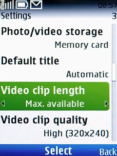 Scroll to Video clip length and press the Navigation key.