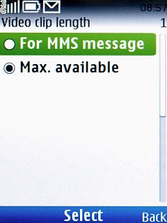 Scroll to For MMS message or Max. available and press the Navigation key.