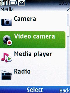 Scroll to Video camera and press the Navigation key.