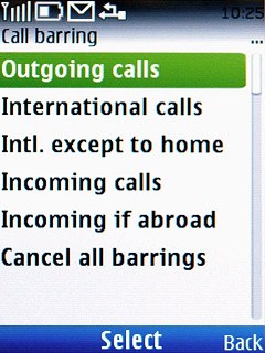 Highlight one of the following options:Outgoing calls