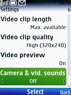 Scroll to Camera & vid. sounds and press the Navigation key.
