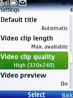 Scroll to Video clip quality and press the Navigation key.
