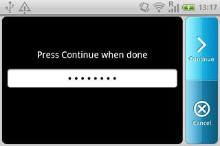 Key in the required phone lock code and press Continue.