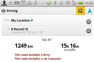 To view the entire route on the map:Press the map icon.