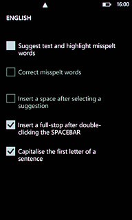 Press Suggest text and highlight misspelt words to turn word suggestion on or off.