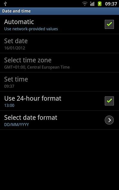 Press Automatic to turn automatic date and time update on or off.