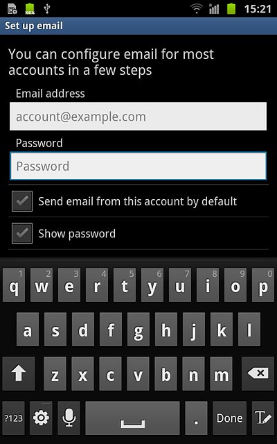 Press Password and key in the password for your email account at your email provider.