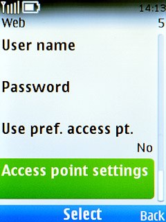 Scroll to Access point settings and press the Navigation key.