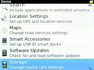 Scroll to Storage and press the Navigation key.