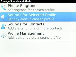 Scroll to Sounds for Selected Profile and press the Navigation key.