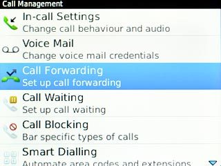 Scroll to Call Forwarding and press the Navigation key.