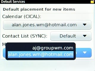 Highlight the required email account and press the Navigation key.