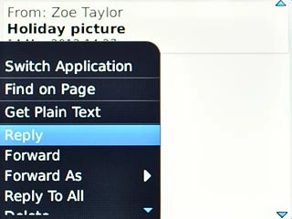 Scroll to Reply and press the Navigation key.Write your email message.