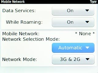 Scroll to Network Selection Mode and press the Navigation key.