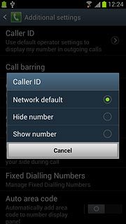 Press Network default, Hide number or Show number.