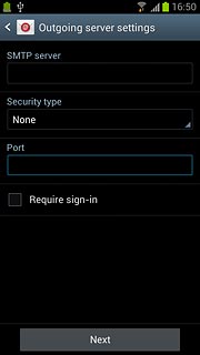 If you turn on SMTP authentication:Follow the instructions on the display to key in the username and password for your email account.Please note that if you're using Vodafone's outgoing server, turn off SMTP authentication and leave the username and password fields empty.Press Next.