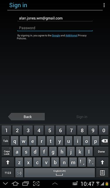 Press Password and key in the password for your Google account.