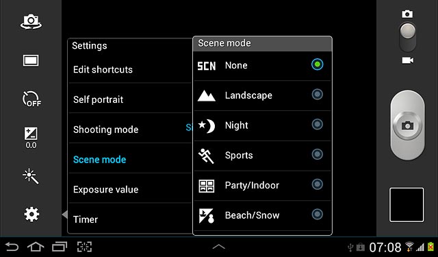 Press the required setting.
