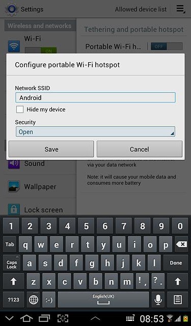 Press the drop down list below Security.