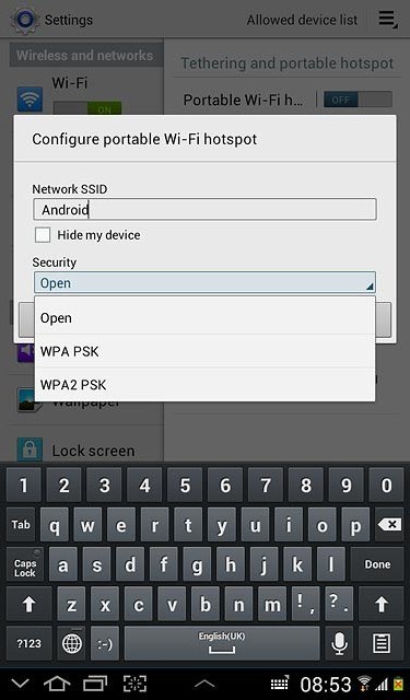 Press Open, WPA PSK or WPA2 PSK.