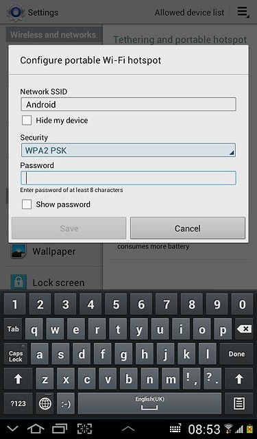 Press the field below Password and key in the required password.