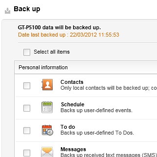 Click Select all items to select all data types.