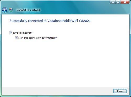 Click Close.A connection to your Wi-Fi hotspot is established.