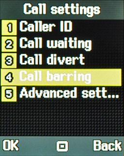 Scroll to Call barring and press the Navigation key.