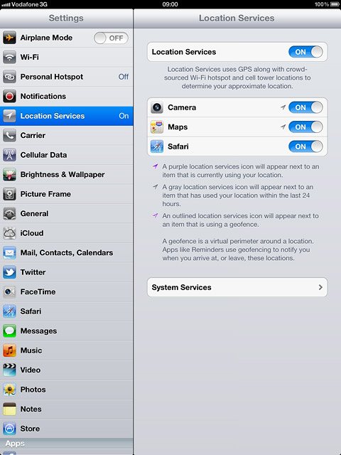 Press Location Services.