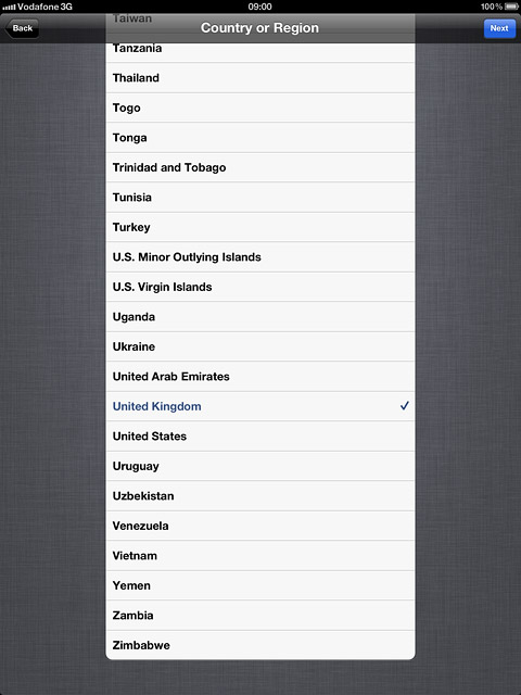 To change country or area:Press the required country or area.