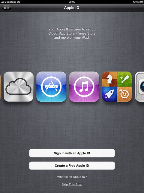 To activate your device using an existing Apple ID:Press Sign In with an Apple ID.