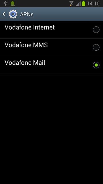 Press the field next to Vodafone Internet to fill in the field.