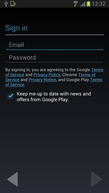 Press Email and key in the email address for your Google account.