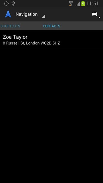Slide your finger left on the display.Contacts with addresses are displayed.Press the required contact.