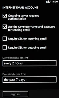 Press Require SSL for incoming email and Require SSL for outgoing email to turn off SSL encryption.
