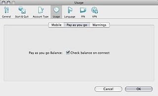 Click the box next to Check balance on connect to turn the setting on or off.