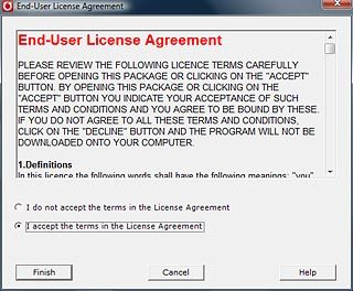 Highlight I accept the terms in the License Agreement and click Finish.