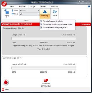 Click the box next to Warn when limit is reached or exceeded to turn the setting on or off.