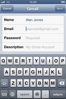 Press Email and key in your email address (such as name@provider.com).