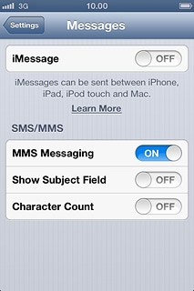 Press the indicator next to iMessage.Depending on the current setting, the function is turned on or off.