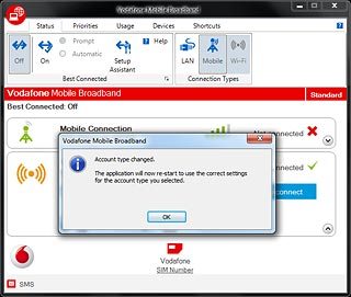 Click OK.The USB modem application is restarted.