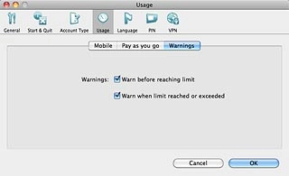 Click the box next to Warn before reaching limit to turn the setting on or off.